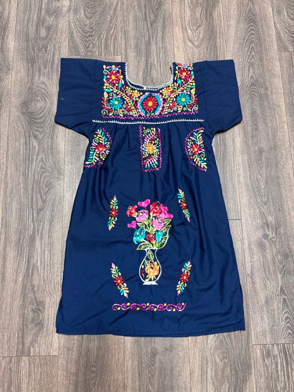 Navy Embroidered Floral Dress